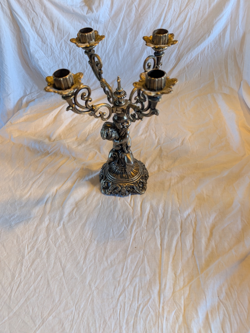 💥SALE💥 Vintage Gold brass cherubin Ornate 4-Arm Candelabra